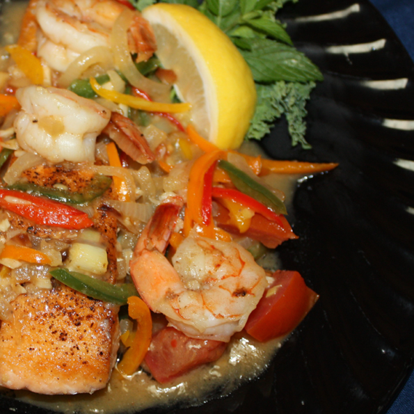 salmon and shrimp cantonese